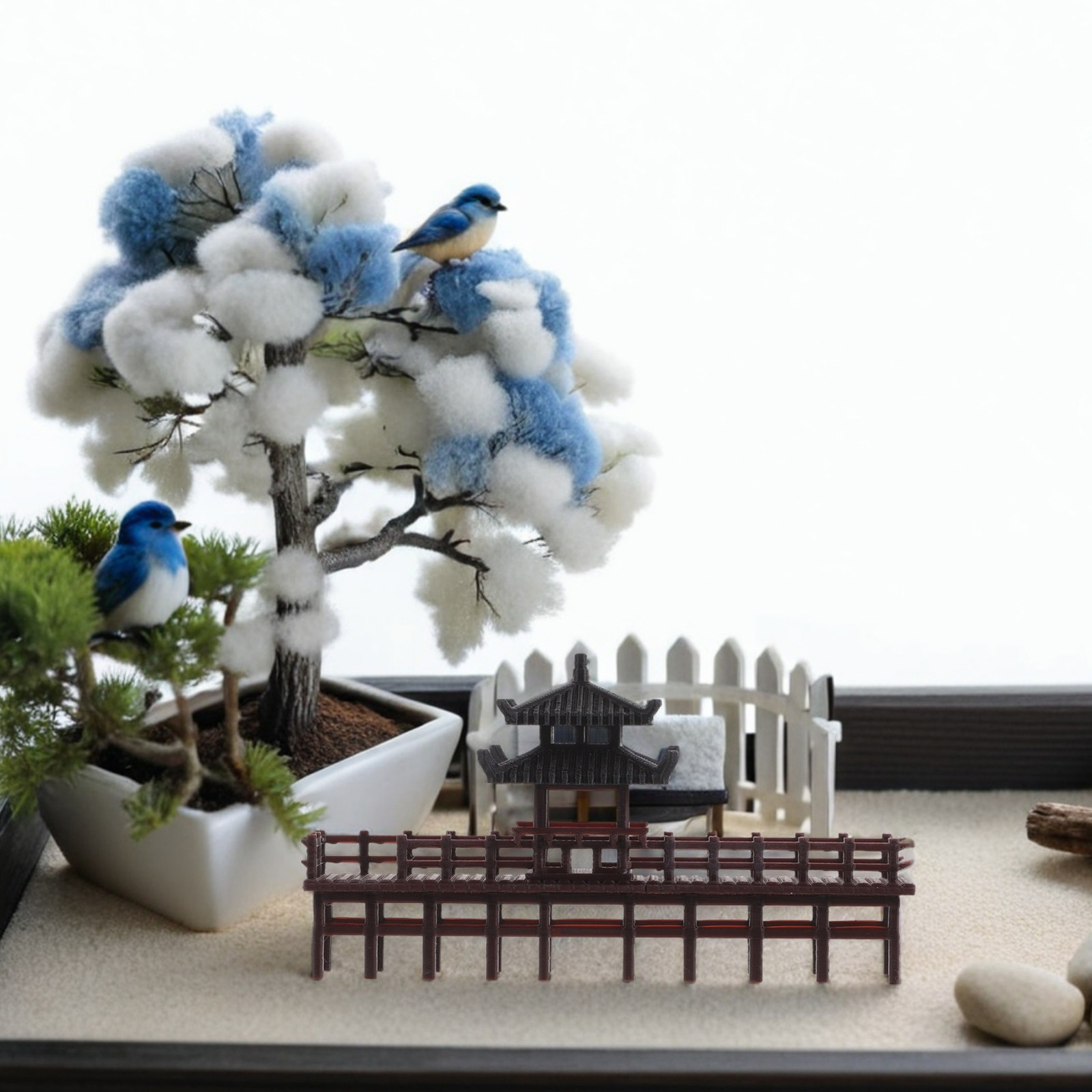 Bonsai Garden Landscape Design - Миниатюрный китайский павильон-мостик, элегантный традиционный дизайн